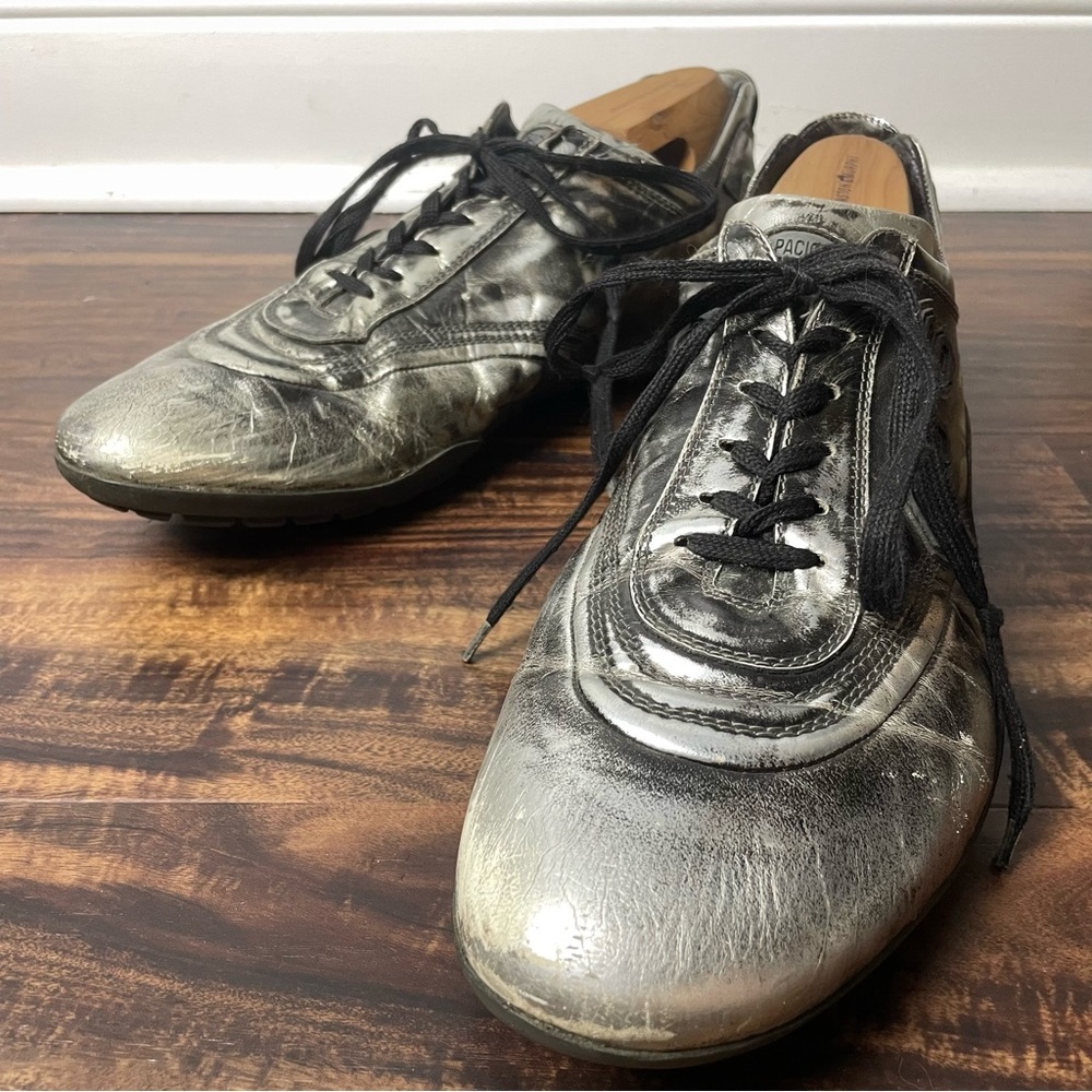 Cesare Paciotti Silver Gunmetal 4US distressed style sneakers